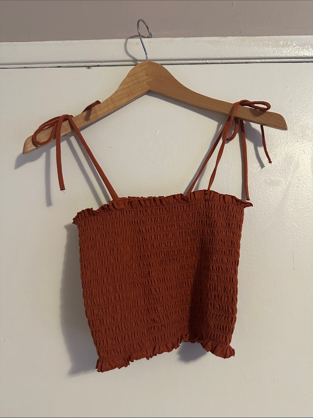 wild fable Rust Tie-Shoulder Smocked Crop Top